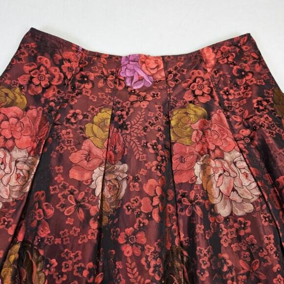 Teri Jon Rickie Freeman Jacquard Skirt Taffeta Floral Formal Midi Full Red 12 - Picture 8 of 16